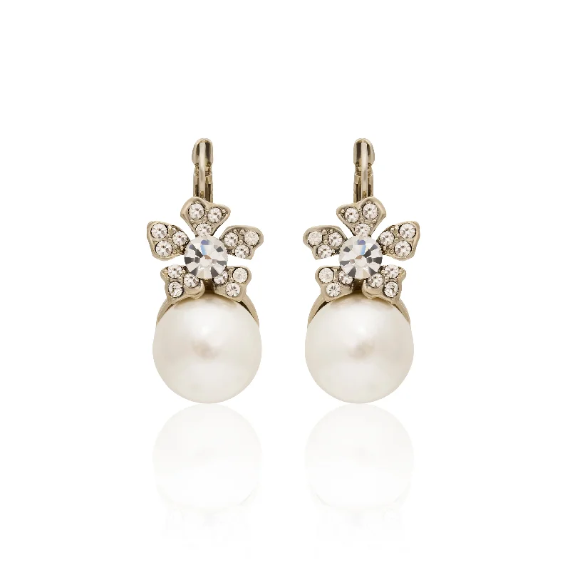 Pearl Flower Eurowire Earrings