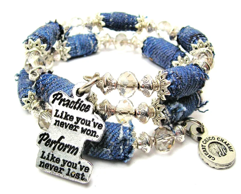 Practice Like You've Never Won Perform Like You've Never Lost Blue Jean Beaded Wrap Bracelet