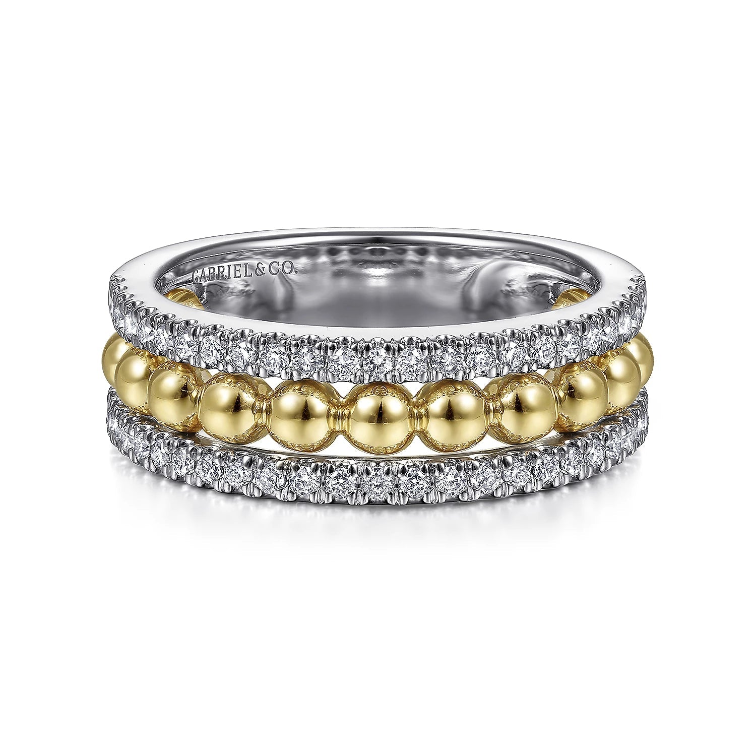 14K TT Gold 0.40cttw Three Row Diamond and Bead Ring