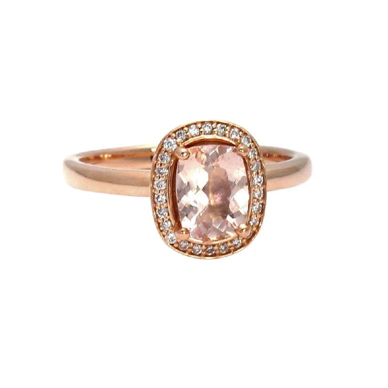 Morganite Cushion Cut Halo Engagement Ring with Diamonds