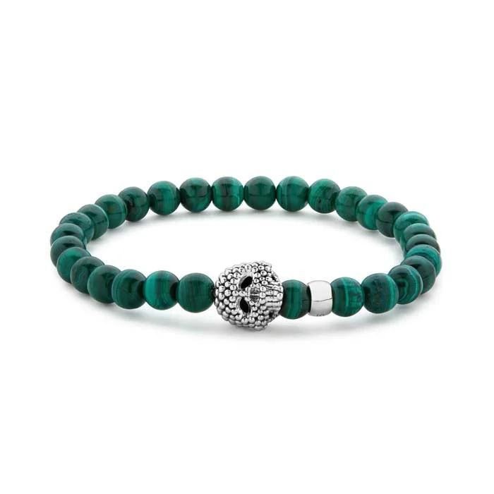 LAGOS Malachite Skull Bracelet in Sterling Silver