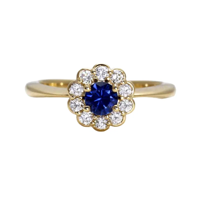 Vintage Style Natural Blue Sapphire Engagement Ring with Diamonds