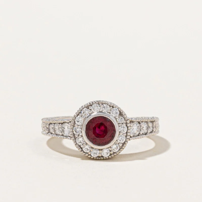 Ruby & Diamond Halo Ring | 0.50ct, 0.40ctw | SZ 5 |