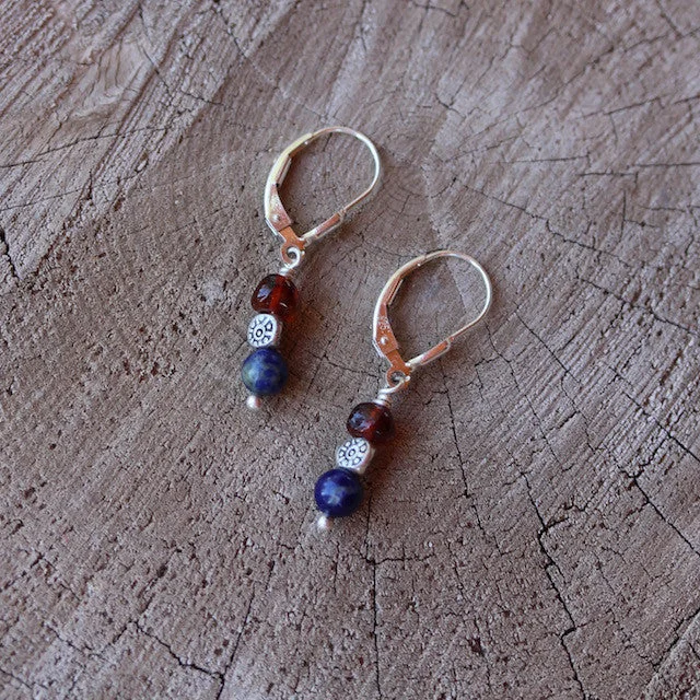 Lapis, amber and sterling earrings