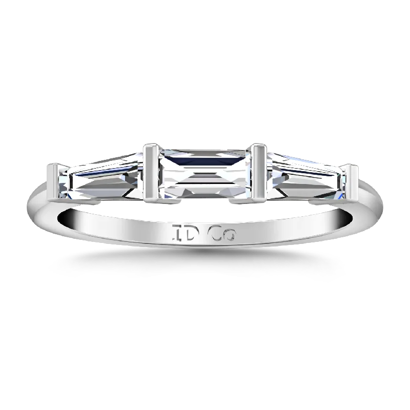 Diamond Wedding Band Prong Channel Set Tappered Baguette 0.38 Cts 14K White Gold