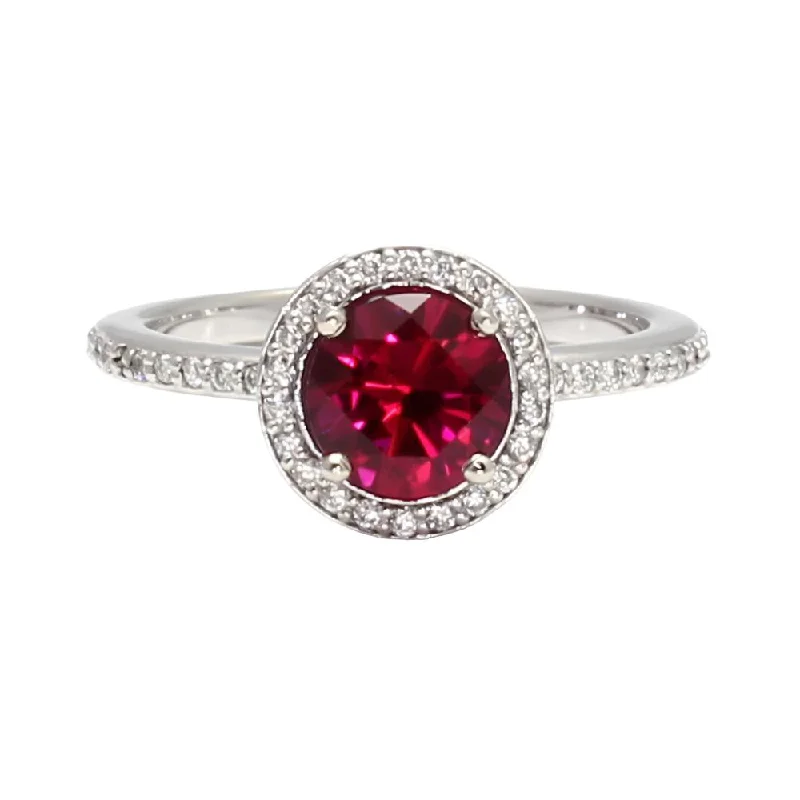 Round Ruby Engagement Ring Diamond Halo July Birthstone