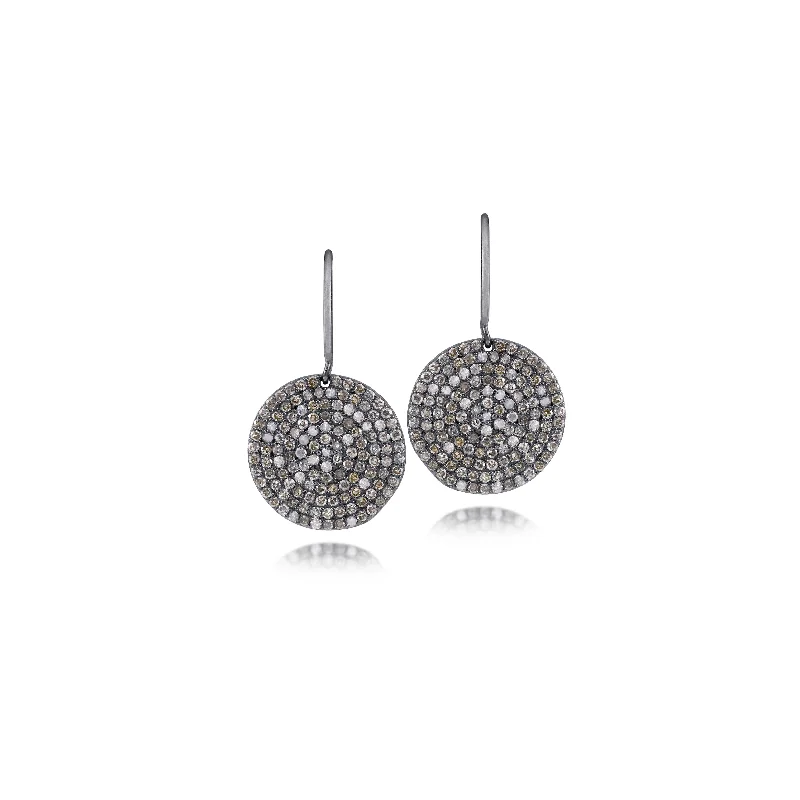 Tara Mikolay Large Raw Diamond Oxidized Disk Dangle Earring