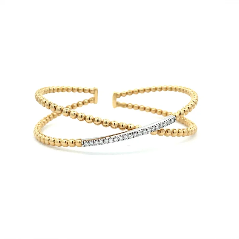 18 Karat Two-Tone Yellow And White Gold Diamond Bangle Bracelet