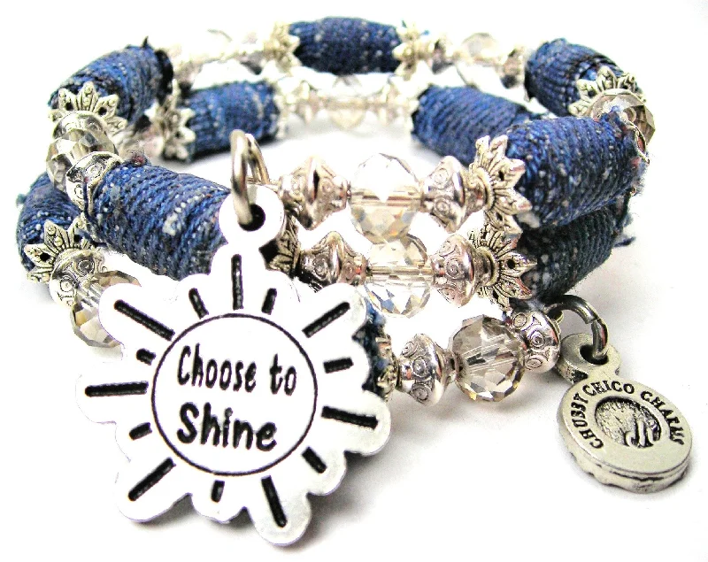 Choose To Shine Blue Jean Beaded Wrap Bracelet