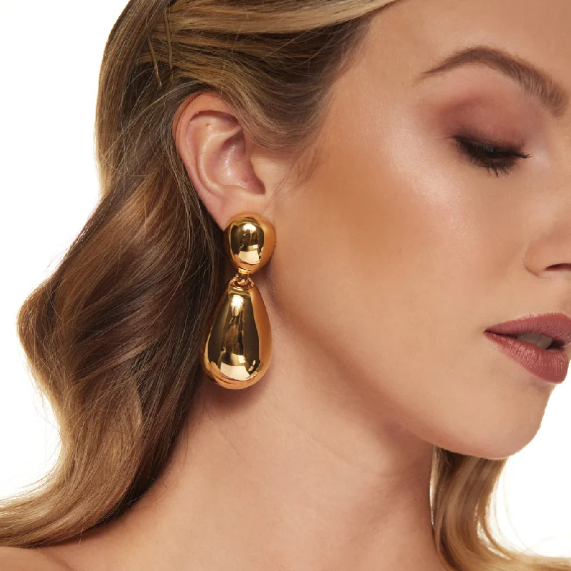 Polished Gold Drop Clip Earrings