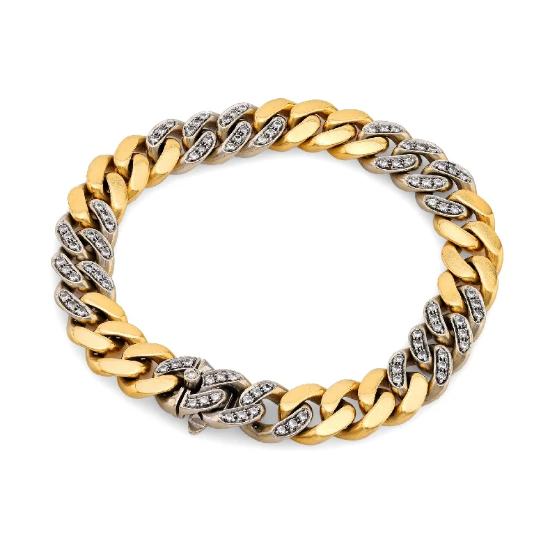 French diamond 18k yellow and white gold curb link bracelet