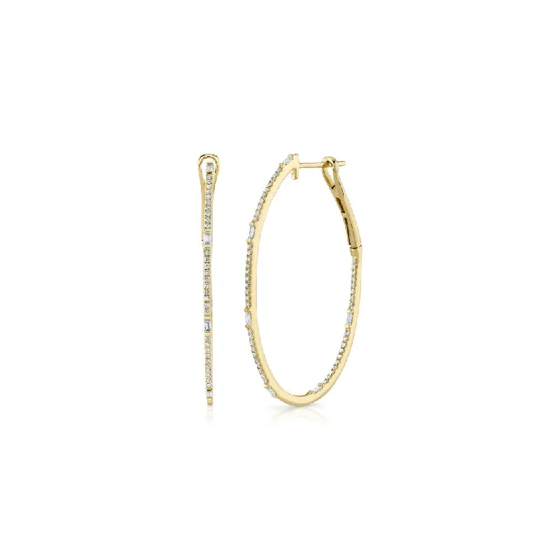 Shy Creation Baguette Oval Diamond Hoops