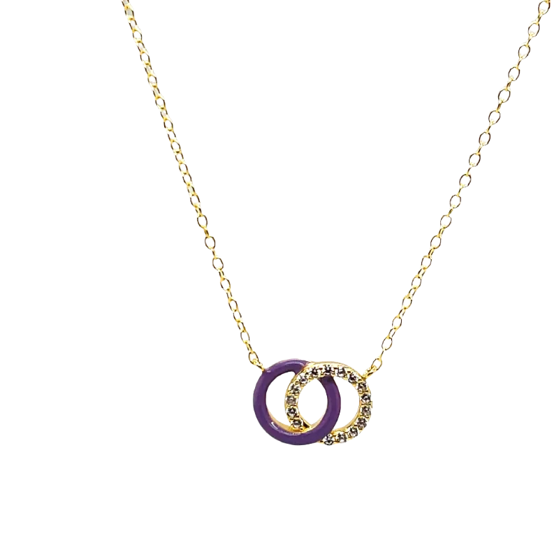 SMALTO - Silver 925 Gold Plated and Purple Enamel Intertwined Necklace