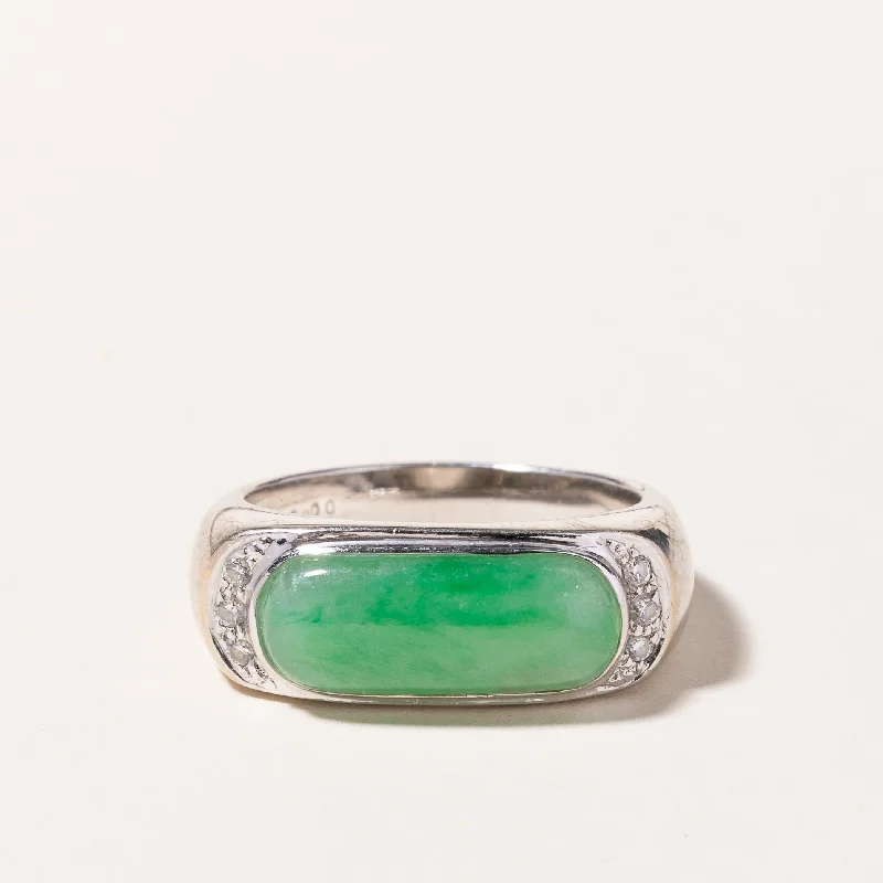 18k White Gold Jade & Diamond Ring | 17.50x7.00x2.30mm, 0.09ctw | SZ 9