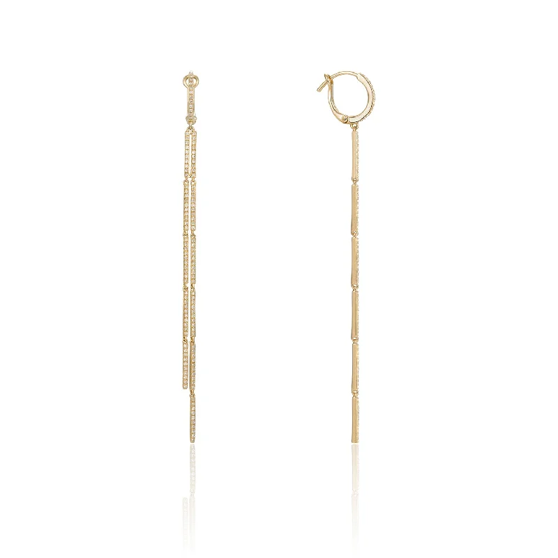 Pave Diamond Stick Drop Earrings