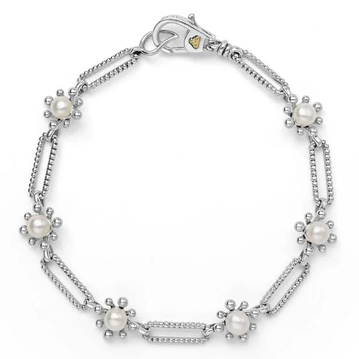 LAGOS Luna Fleur Pearl Link Bracelet in Sterling Silver