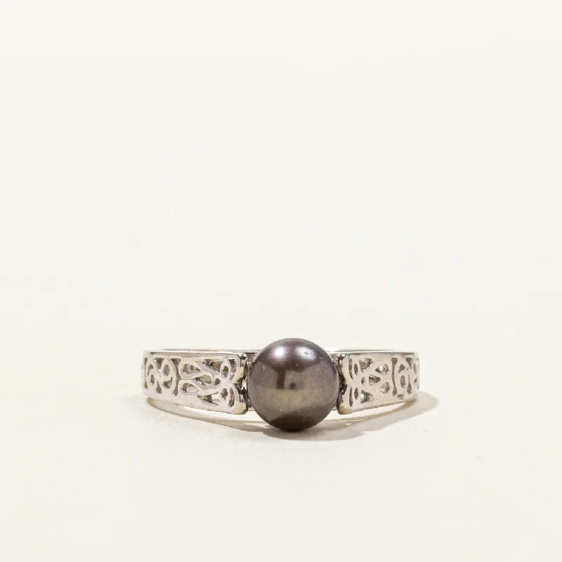 Black Pearl White Gold Ring | SZ 8 |