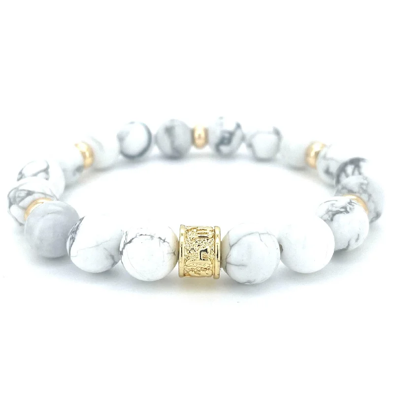 WHITE HOWLITE & GOLD BEADED BRACELET - HALCYON COLLECTION