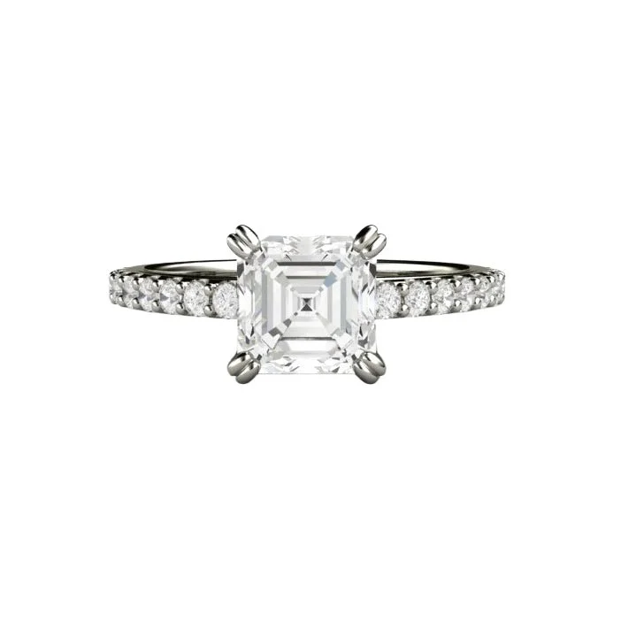 Forever One Moissanite Engagement Ring Asscher Cut Solitaire