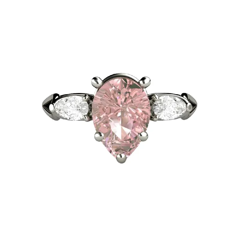 Pink Moissanite Engagement Ring Pear Cut 3 Stone