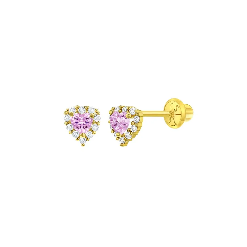 Princess Pink CZ Heart Little Girl's Stud Earring