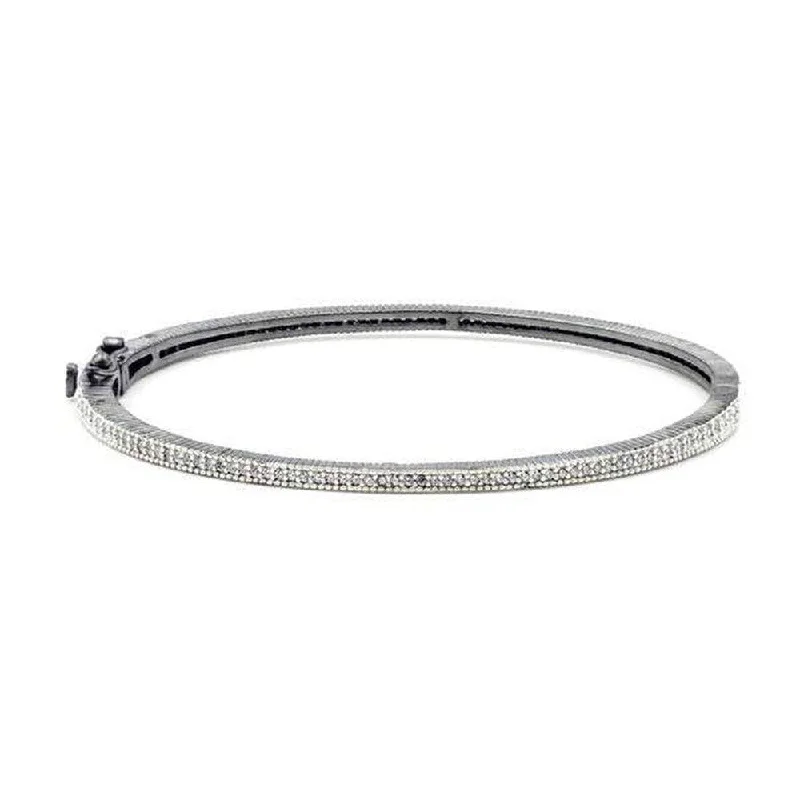 Signature Hinged Pave Bangle in Silver Rhodium