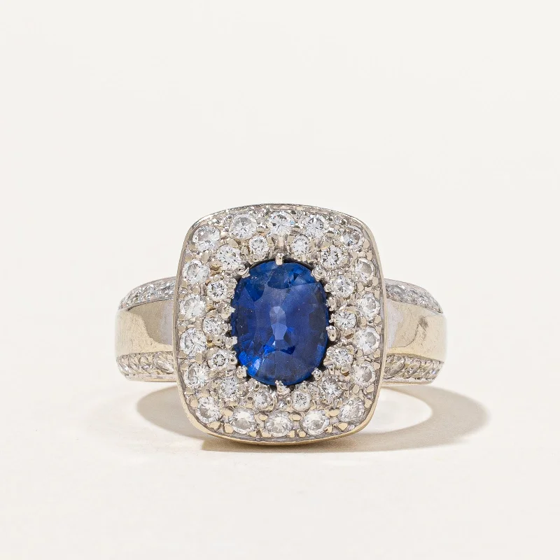 Pave Set Sapphire & Diamond Ring | 1.25ct, 0.80ctw | SZ 6.25 |