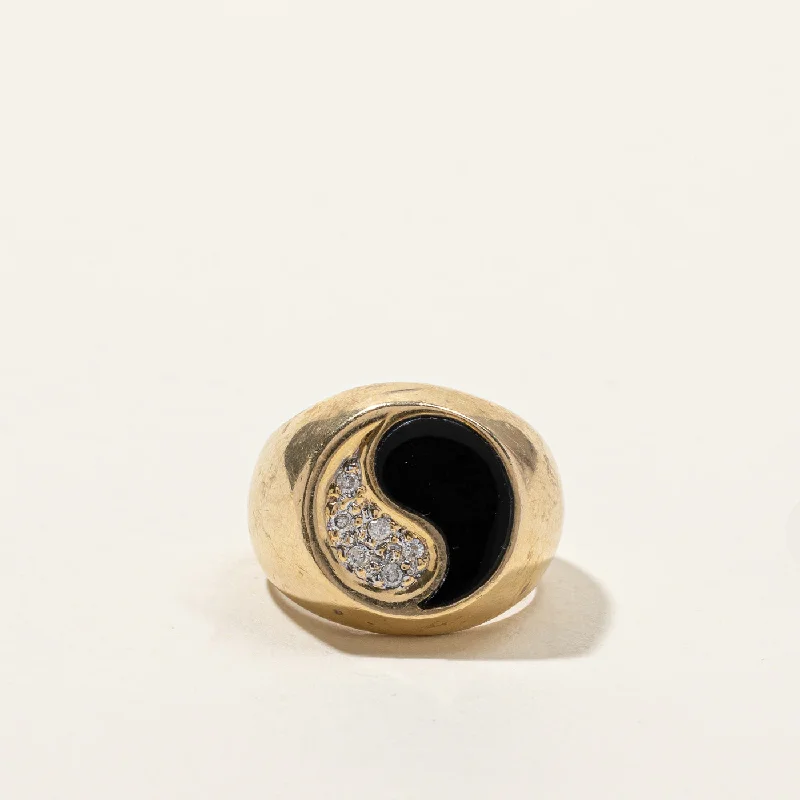 Cluster Diamond Onyx Gold Yin Yang Ring | 0.07ctw | SZ 7 |