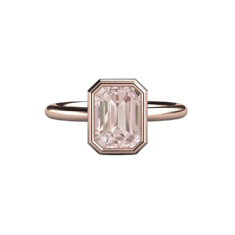 Bezel Set Morganite Ring Emerald Cut Solitaire Engagement Ring